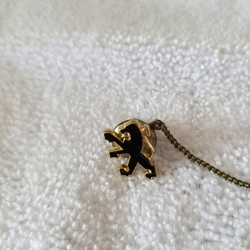 Vintage Peugeot Lapel Pin or Hat Pin Black Enamel Gold Tone Automobile Lion Logo